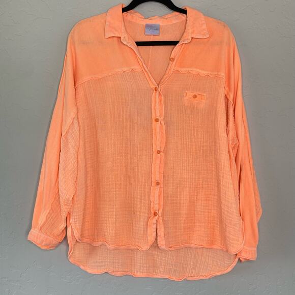 Urban Outfitters Out from Under Orange Gauzy Button Up Medium - Picture 10 of 10